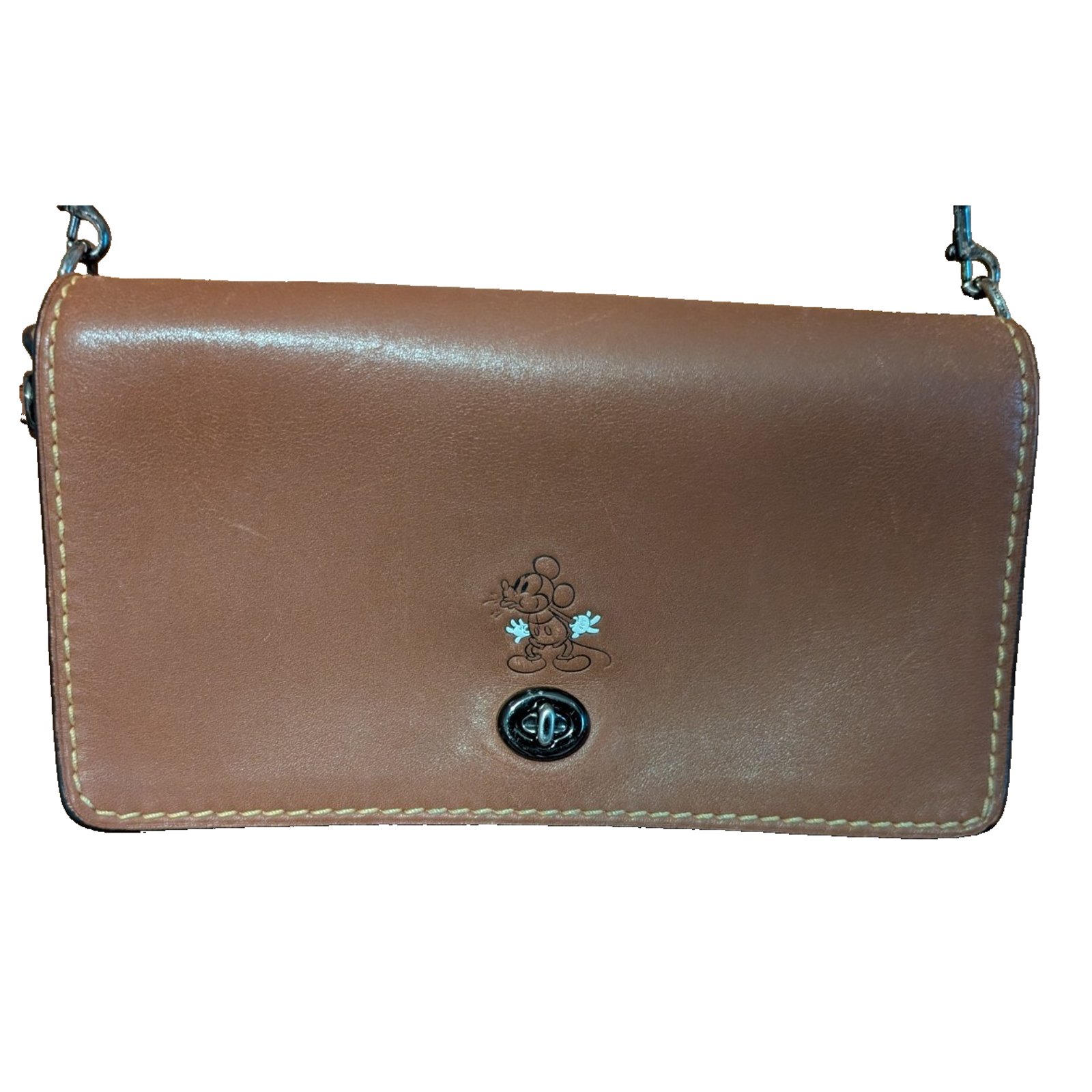 Disney X Coach Dinky Mickey Mouse Motif Leather Crossbody Bag Tan
